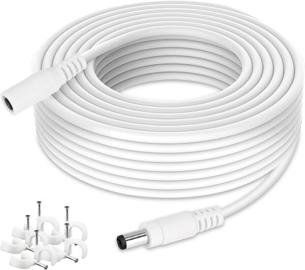 DC Power Extension Cable 33ft 2.1mm x 5.5mm Compatible with 12v Power Adapter Extension Cable for CCTV Security Camera IP WiFi Camera Standalone DVR (33ft,5.5mm Plug, White)